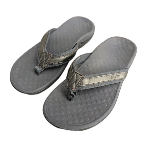 Vionic Shoes - Vionic Women's Tide Flip Flop Sandal Athletic Pewter Metallic Leather Gray Sz 7